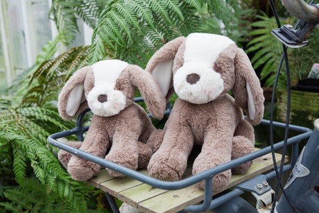 Pluche knuffelhond met naam & geboortedatum geborduurd – Luxe baby knuffel 41 cm