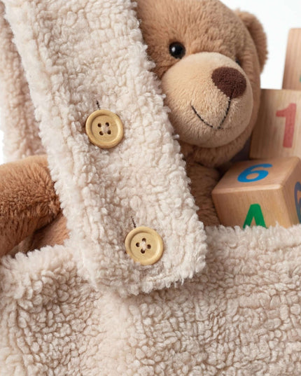 Gepersonaliseerde teddy boxzak XL met naam – Beige verstelbare opbergzak (65x40x10 cm)