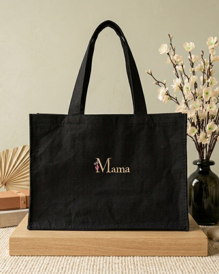 Luxe vilten tas met naam 'Mama' geborduurd – Gepersonaliseerde shopper (41x11x31 cm)
