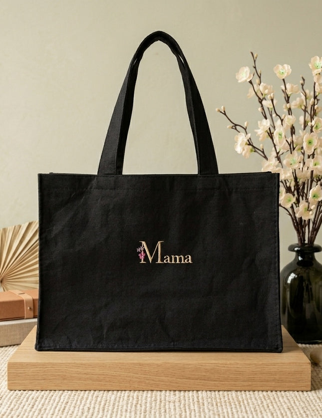 Luxe vilten tas met naam 'Mama' geborduurd – Gepersonaliseerde shopper (41x11x31 cm)