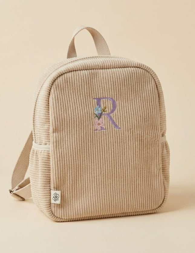 Gepersonaliseerde rugzak met letter - Beige rib