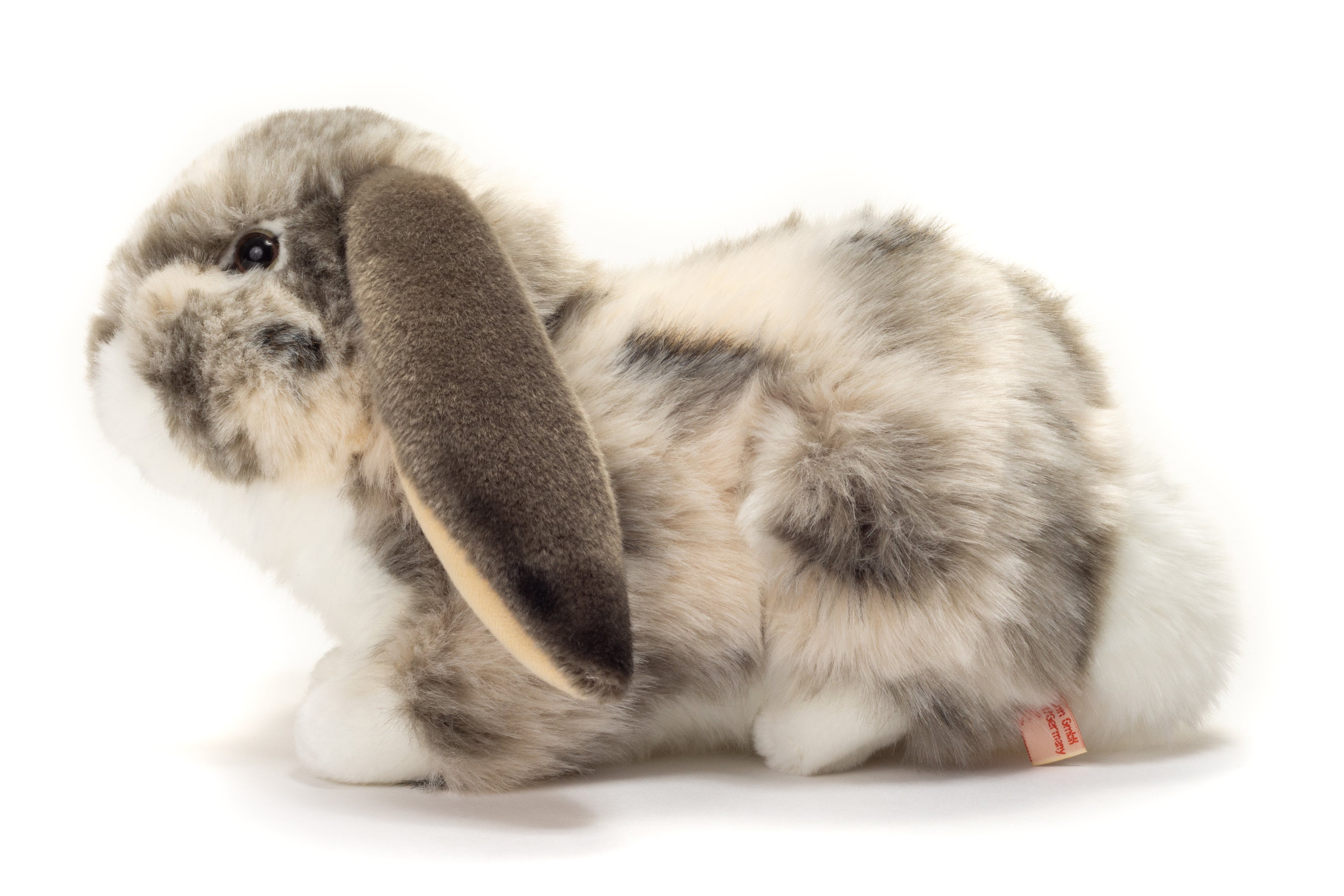 Luxe pluche knuffel konijn met naam geborduurd – Hangoor gevlekt (30 cm)