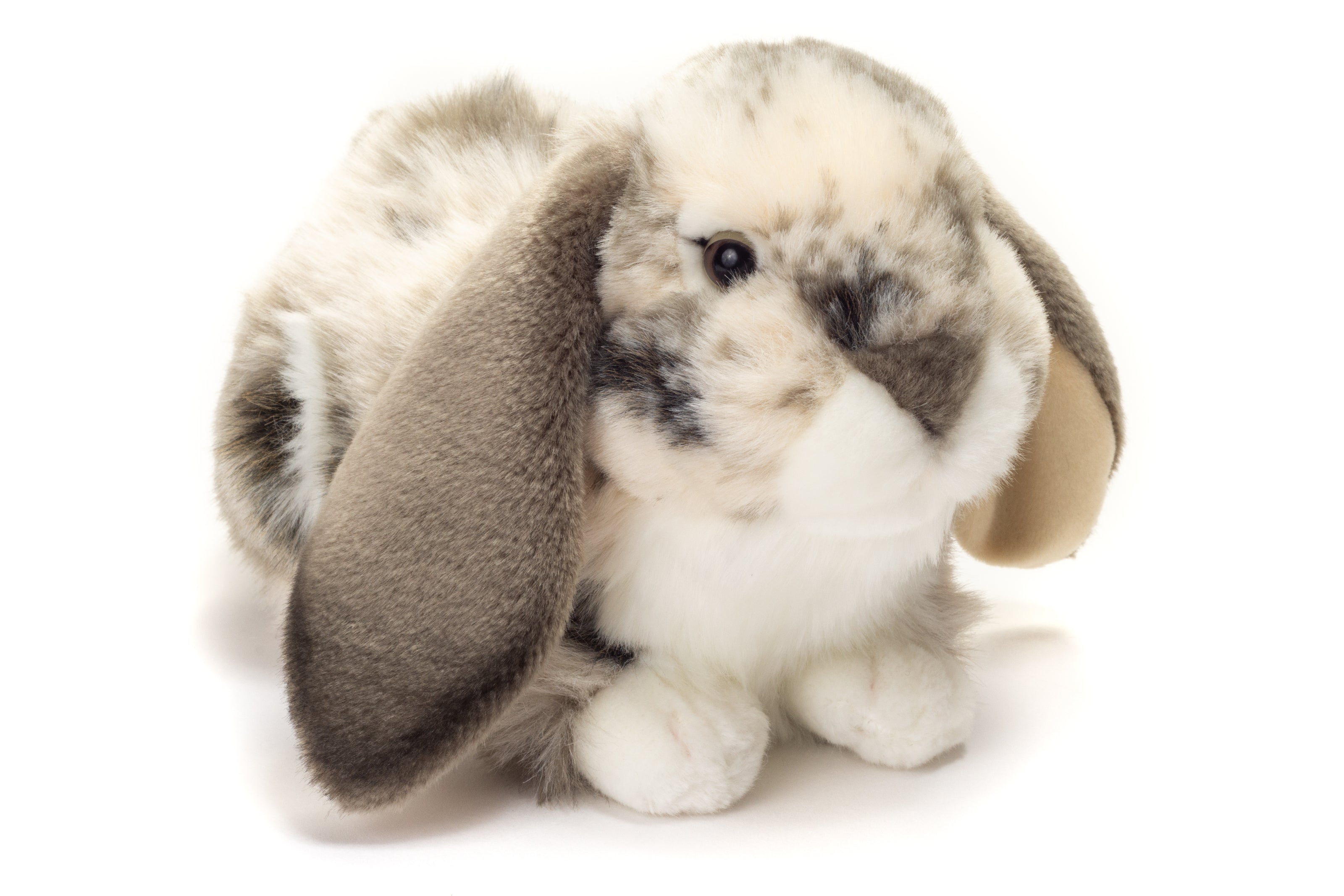 Luxe pluche knuffel konijn met naam geborduurd – Hangoor gevlekt (30 cm)