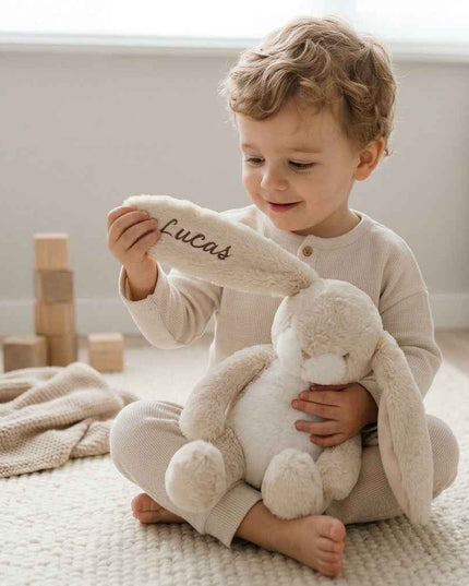 Pluche knuffelkonijn 34 cm – Gepersonaliseerd met naam & geboortedatum