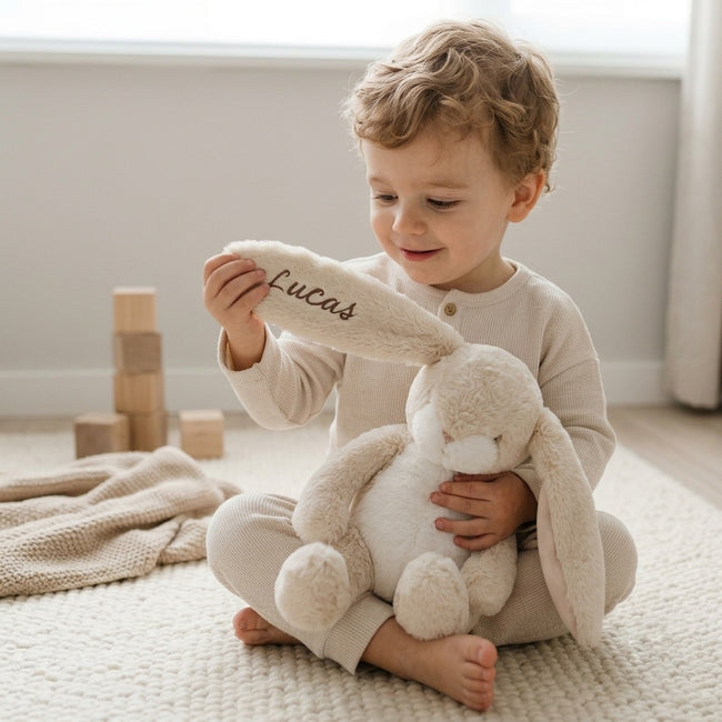 Pluche knuffelkonijn 34 cm – Gepersonaliseerd met naam & geboortedatum
