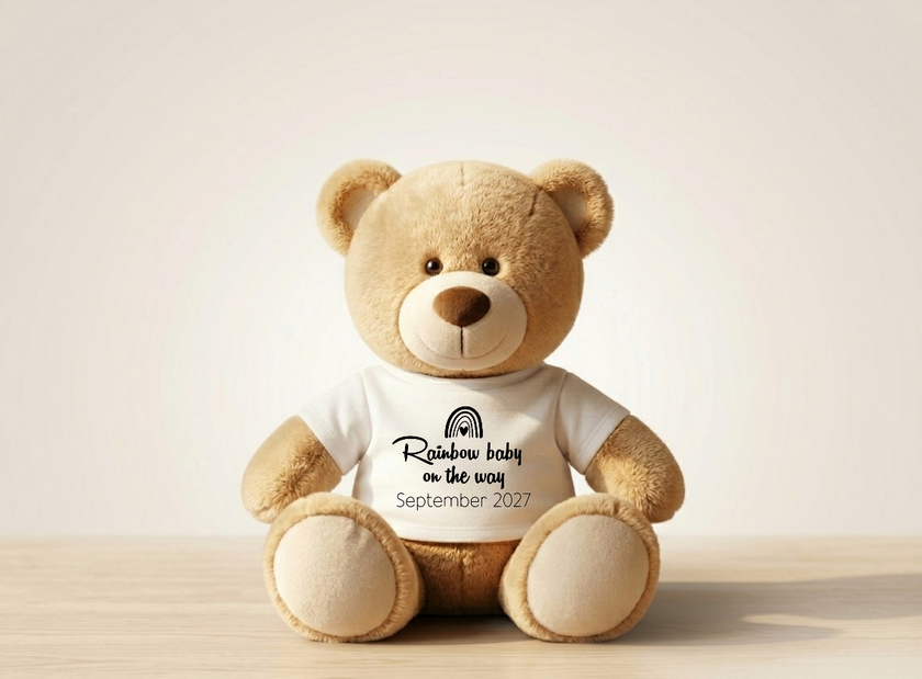 Gepersonaliseerde knuffel rainbow baby 40 cm – Zwangerschapsaankondiging met Naam & Datum