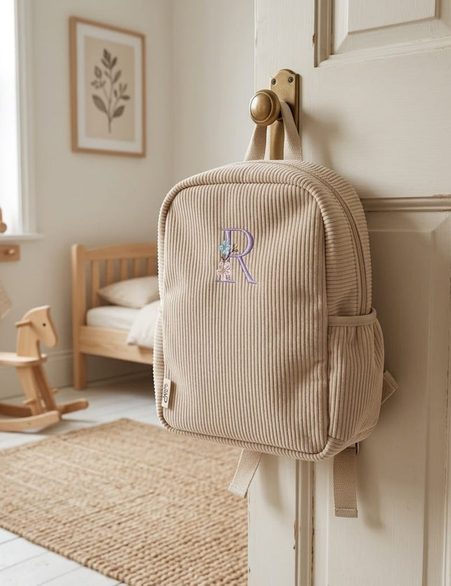 Gepersonaliseerde rugzak met letter - Beige rib