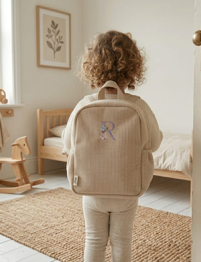 Gepersonaliseerde rugzak met letter - Beige rib