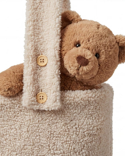 Gepersonaliseerde teddy boxzak XL met naam – Beige verstelbare opbergzak (65x40x10 cm)