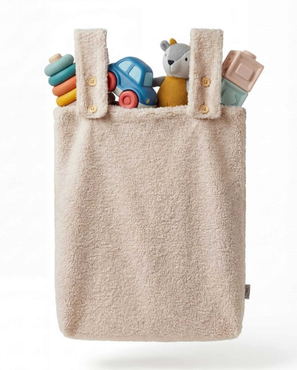 Gepersonaliseerde teddy boxzak XL met naam – Beige verstelbare opbergzak (65x40x10 cm)