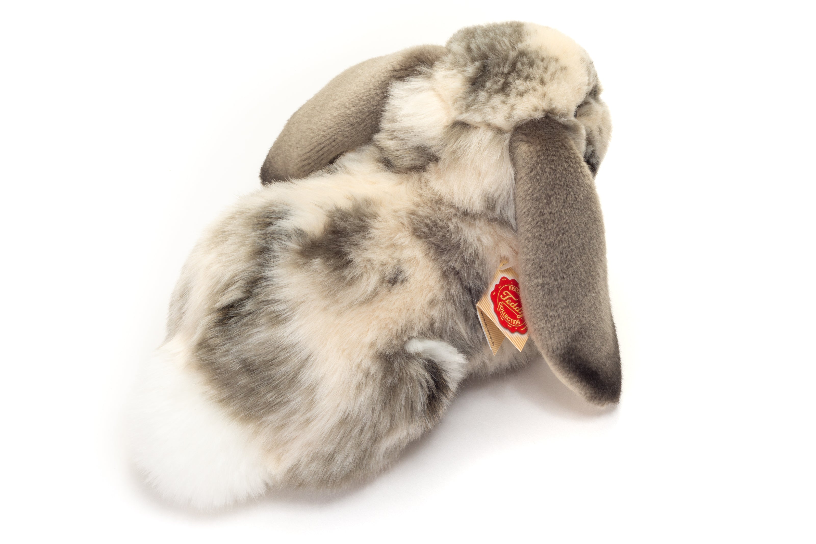 Luxe pluche knuffel konijn met naam geborduurd – Hangoor gevlekt (30 cm)