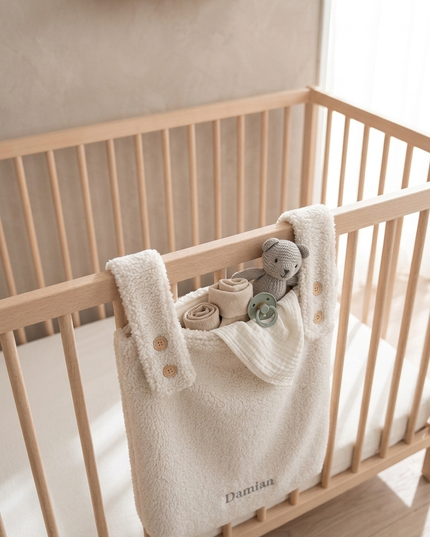 Gepersonaliseerde teddy boxzak XL met naam – Beige verstelbare opbergzak (65x40x10 cm)
