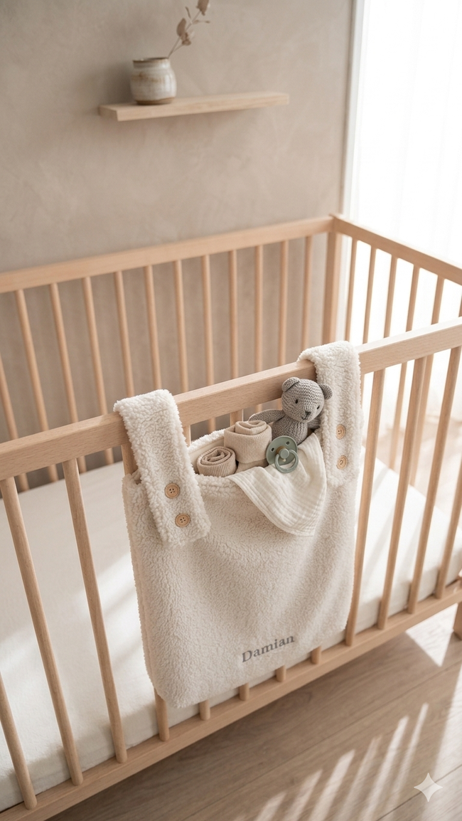 Gepersonaliseerde teddy boxzak XL met naam – Beige verstelbare opbergzak (65x40x10 cm)