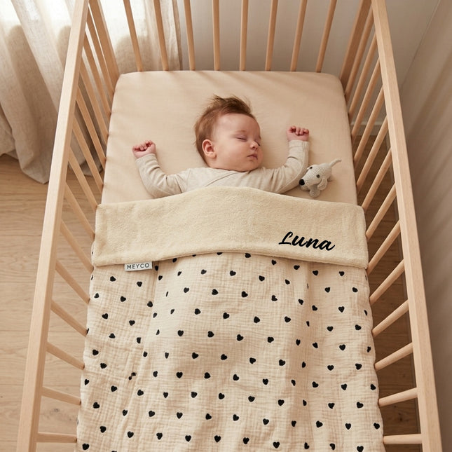 Gepersonaliseerde deken - hydrofiel met badstof Sweet Heart Soft sand