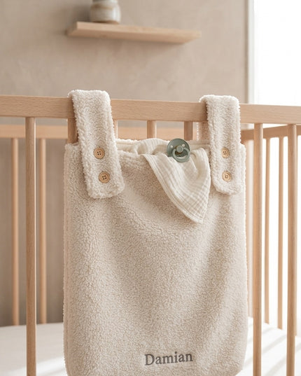 Gepersonaliseerde teddy boxzak XL met naam – Beige verstelbare opbergzak (65x40x10 cm)
